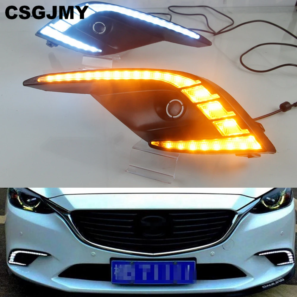 

CSGJMY 2PCS DRL Daytime Running Light LED DRL fog lamp Driving lights Yellow Turn Signal Lamp For Mazda 6 Atenza 2016 2017 2018
