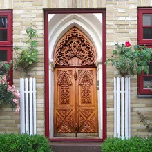 Islamic style Creative 3d door sticker Personality wooden door family PVC waterproof self-adhesive decorative wallpaper Islamic style Creative 3d door sticker Personality wooden door family PVC waterproof self-adhesive decorative wallpaper
