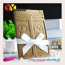 Свадебные приглашения карты с пользовательским логотипом ворота лазерная резка, для свадьбы Пригласительные открытки с конвертами пустой внутри карты печать