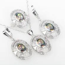 Очаровательный Радужный кубический цирконий, белые камни, серебро 925, ювелирные наборы, серьги/Подвеска/ожерелье/кольца для женщин, в стиле панк