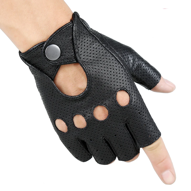 

Genuine Leather Gloves Semi-Finger Spring And Summer Sunscreen Thin Breathable Slip-Resistant Hip-Hop Semi-Finger Fitness Gloves