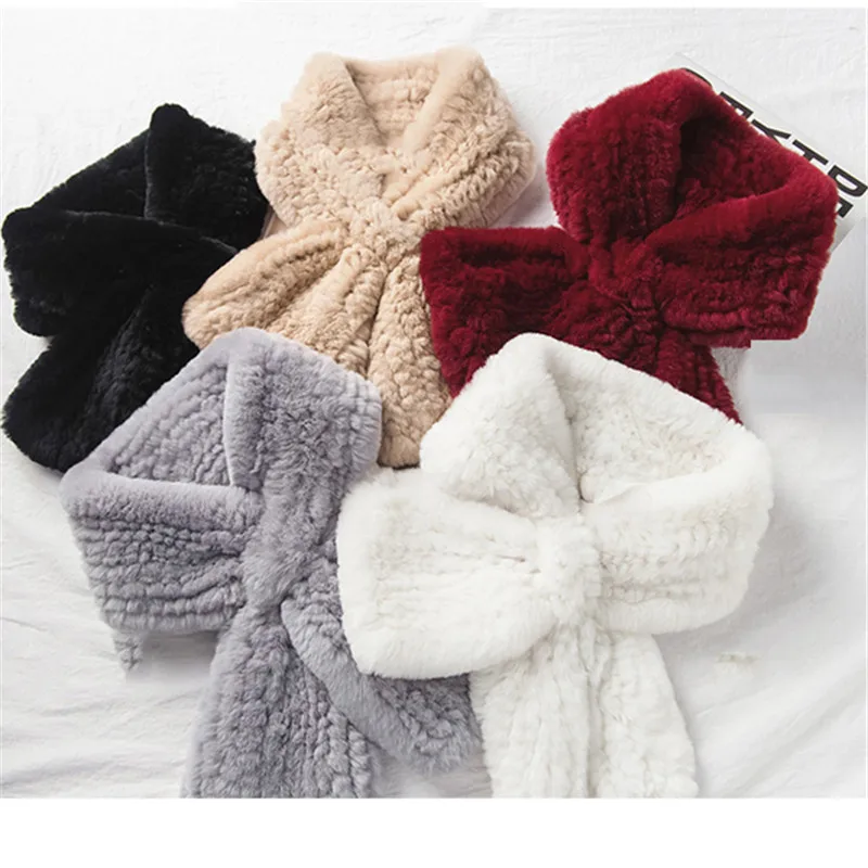 2019 Fashion New 100% Rex Rabbit Fur Weaving Scarf Autumn And Winter Real Scarves Natural |