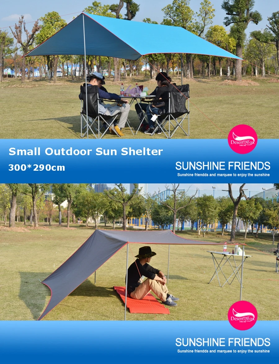 Água de Ferro Lançar ao ar Deserto & Fox Camping Abrigo Sol Cortina 2 3 Livre 2.9 m à Prova d' Haste Praia Tenda Sombra Viajar Sol Proteção Pergola 2 Deserto & raposa acampamento chuva mosca barraca