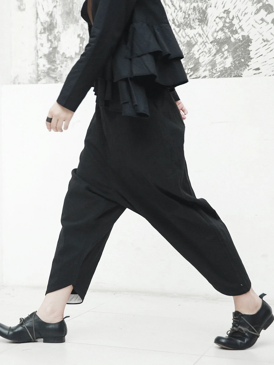 [EAM] Новинка весны Высокая талия черные складные Плиссированные Свободные Штаны-шаровары брюки Для женщин брюки модные тенденции JH423