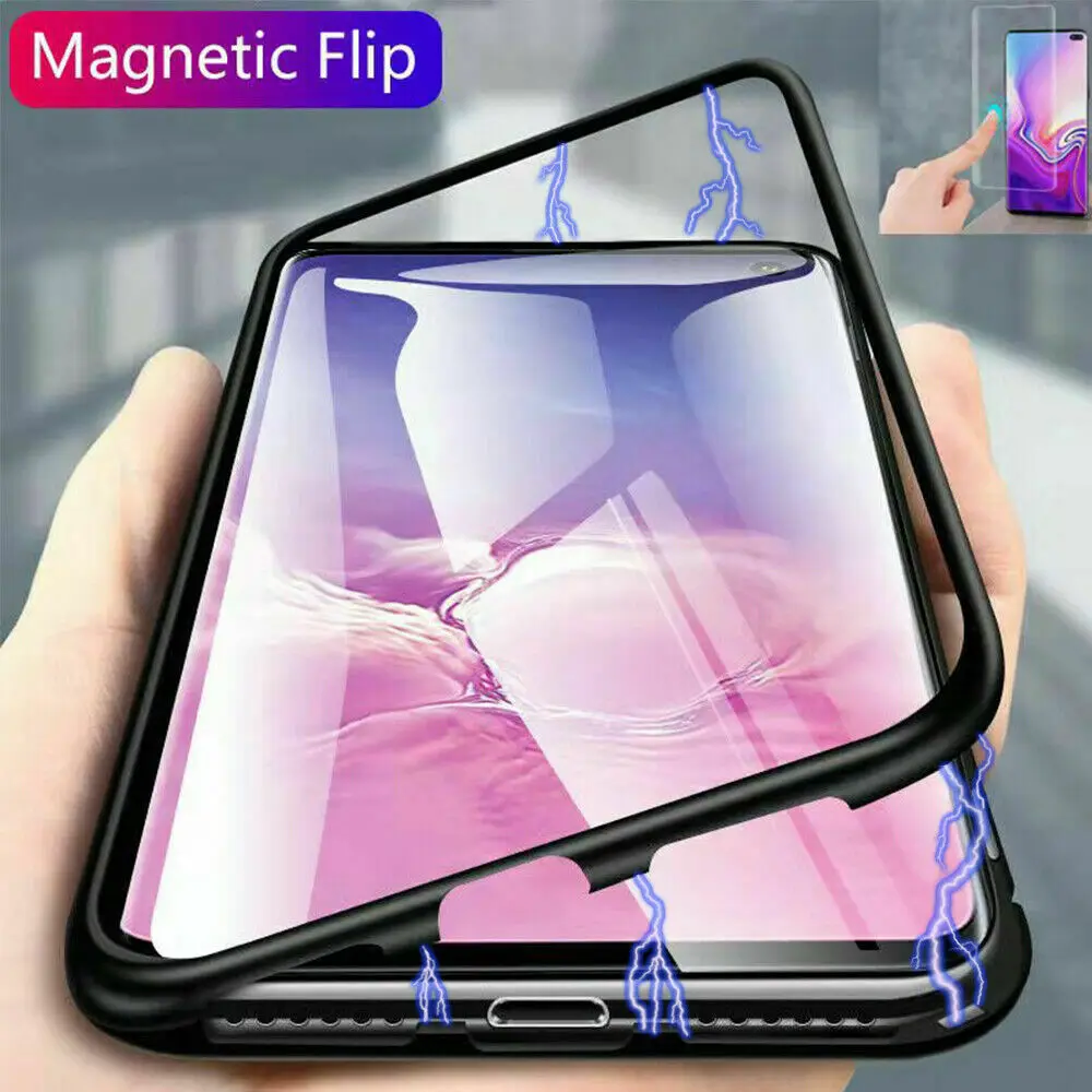 Zensime Magnetic Adsorption Metal Case For Samsung Galaxy S10 S9 S8 Plus Tempered Glass Back Magnet Cover For Note 8 9 Cases