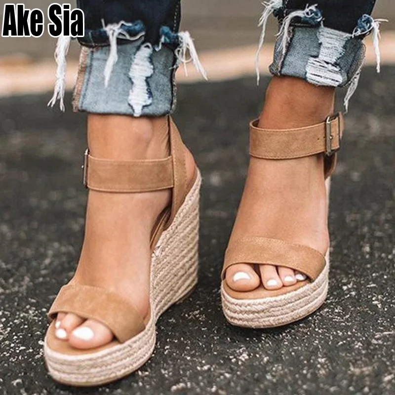 

Summer Fashion Women Peep Toe High Wedges Heels Ankle Buckles Platforms Sandalia Espadrilles Gladiator Female Sandals Shoes A689