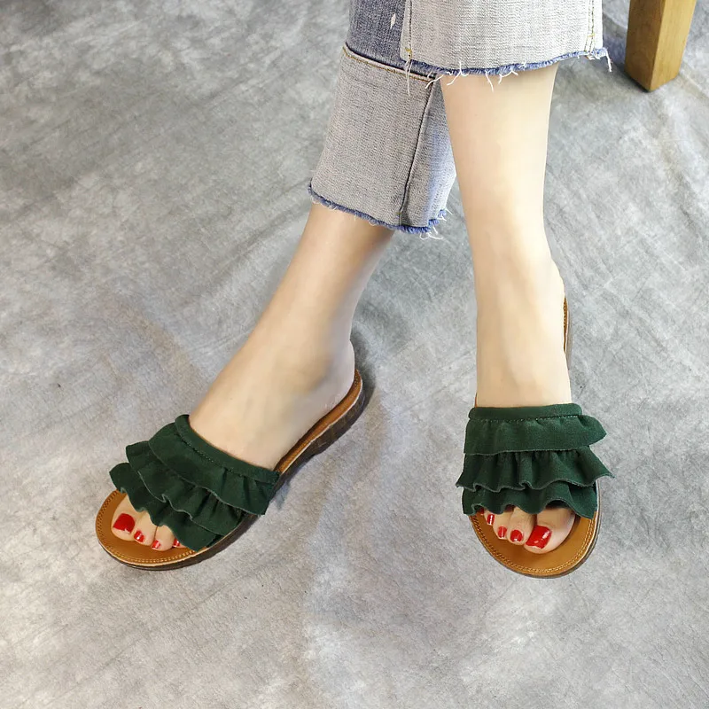 

Women Leather Slippers Low Heels 2019 Summer Shoes Ladies Casual Slippers Handmade Genuine Leather Women Outdoor Slipper