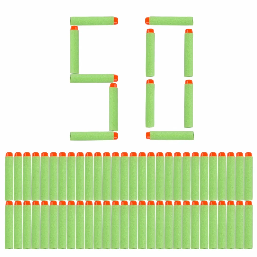 50 шт. для пуль Nerf, мягкая полая головка 7,2 см, запасная игрушка дартс, пули для пуль Nerf серии бластеров, рождественские подарки для детей, зеленый цвет