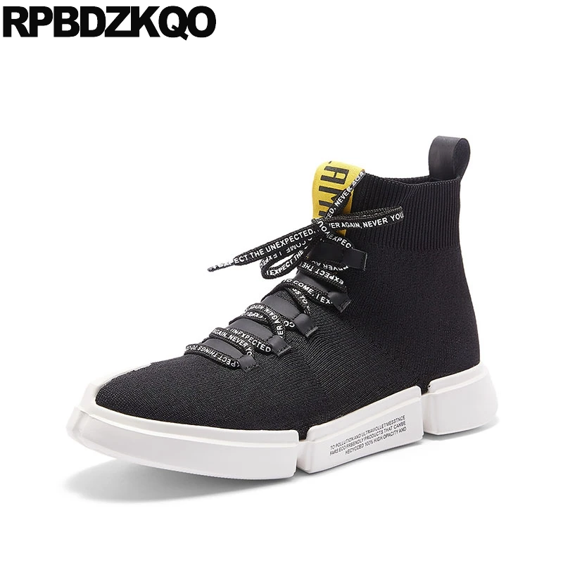 

Comfortable Men Sneakers Thick Soled Fashion Trainer High Top Boots Sole Sock Platform Wedge Shoes Booties Ankle Lace Up Black