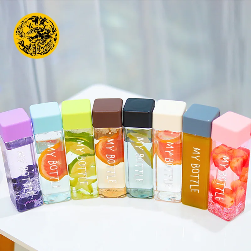 New Square Plastic My bottle 500ml for Water Bottles to drink with Rope Transparent or Frosted Sport Korean style Heat resistant