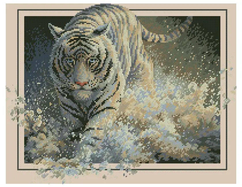 cs-2171 Counted Cross Stitch Kit White Lightning Tiger in Water dim 35108