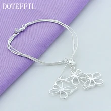 DOTEFFIL 925 ayar gümüş üç kelebek yılan zincir bilezik kadın Charm düğün nişan moda parti takı