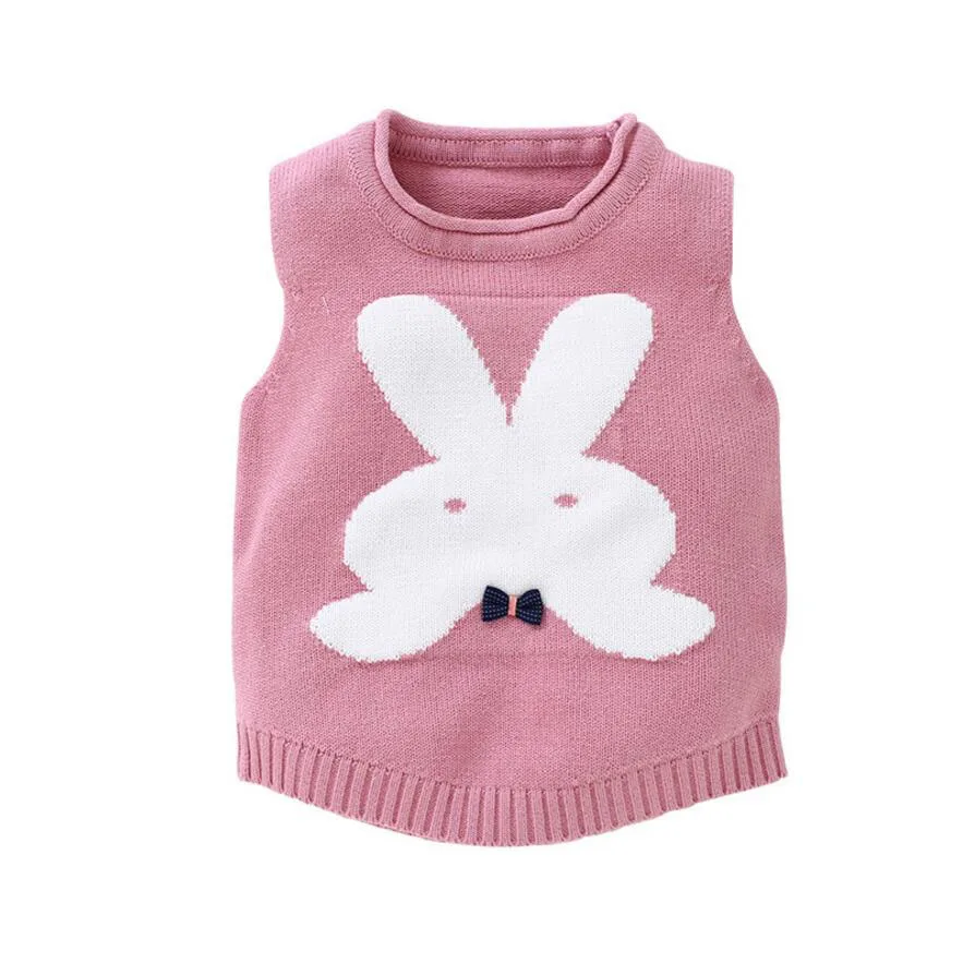 Милый детский свитер с бантом и кроликом; жилет для маленьких девочек; одежда для маленьких мальчиков; трикотажная одежда с круглым вырезом; 4 цвета; От 1 до 3 лет