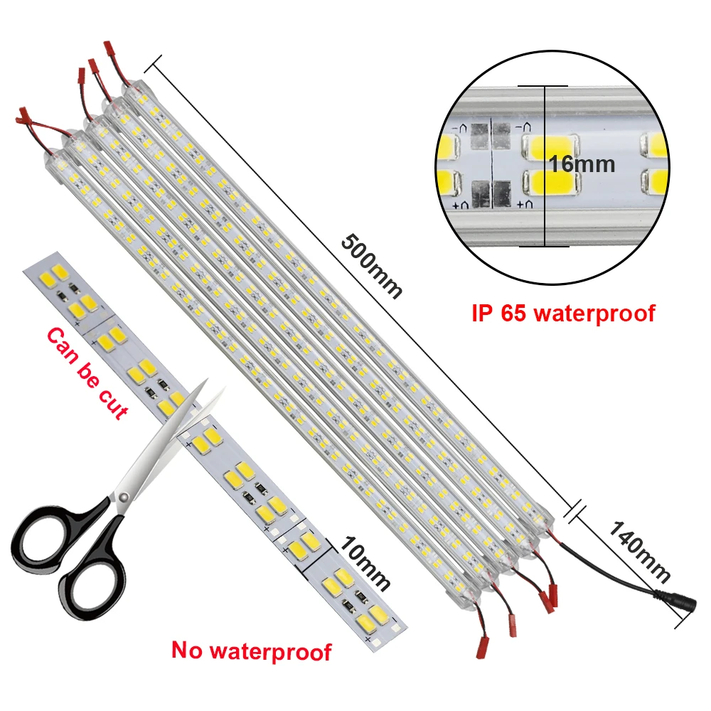 Алюминиевая СВЕТОДИОДНАЯ лента двухрядная DC12V 144 SMD 5630 5730 светодиодный жесткий светодиодный бар с крышкой для кухни светодиодный