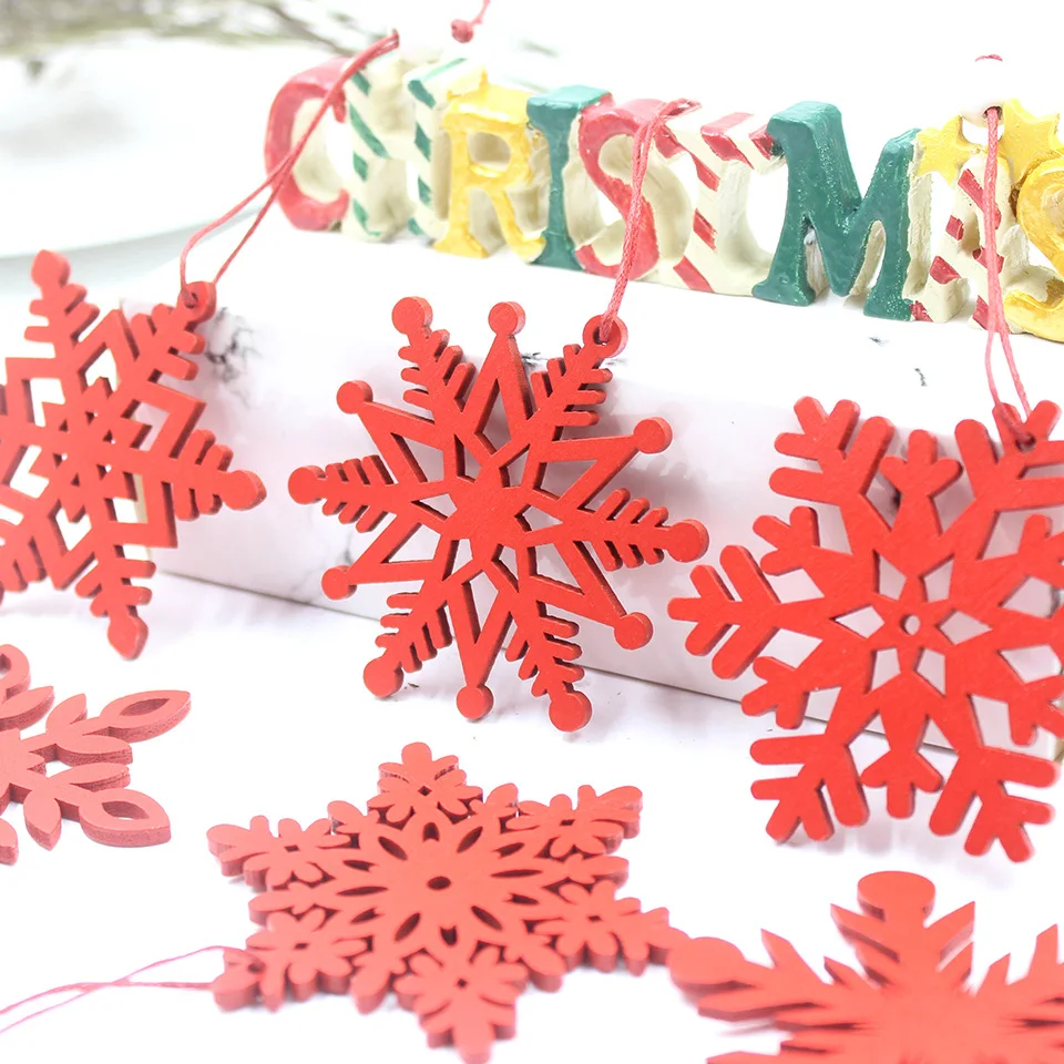 6pcs Navidad Wooden Snowflakes Pendant Ornaments Christmas Tree Decorations for Home Natal Noel Outdoor Decor New Year Kids Gift | Дом и сад