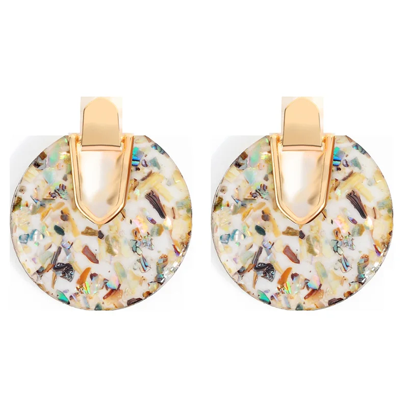 

New Abalone Shell Round Drop Dangle Earrings Women Unique Charm Acrylic Geometric Statement Beach ZA Jewelry Accessory bijouxs