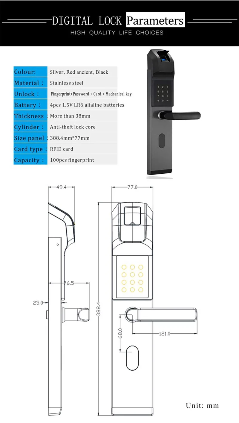 Биометрический Дверной замок отпечатков пальцев из нержавеющей стали смарт-замок без ключей замок отпечатков пальцев + пароль + RFID карта +