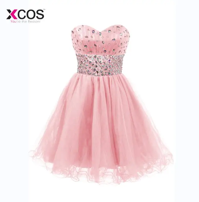 Короткие младший Бальные платья для подростков; обувь со стразами, бисером и элегантное Тюлевое Полу вечернее платье для выпускного вечера Выпускной платье - Цвет: Розовый