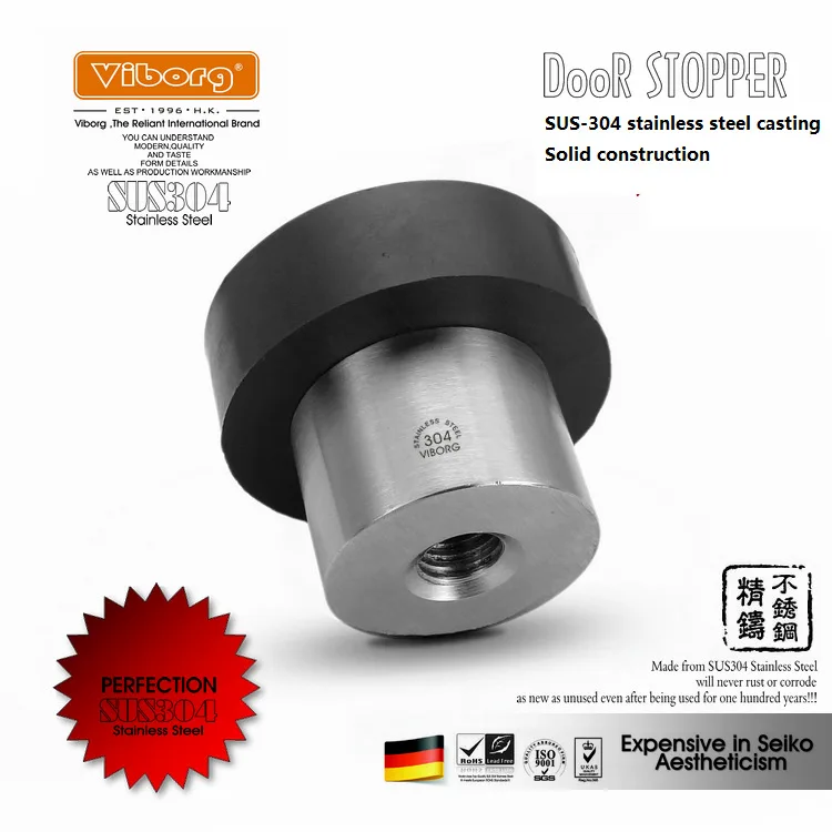 VIBORG Deluxe SUS304 Stainless Steel Casting + Rubber Heavy-duty Floor mounted Door Stopper Door Stops Doorstops, RS-16c