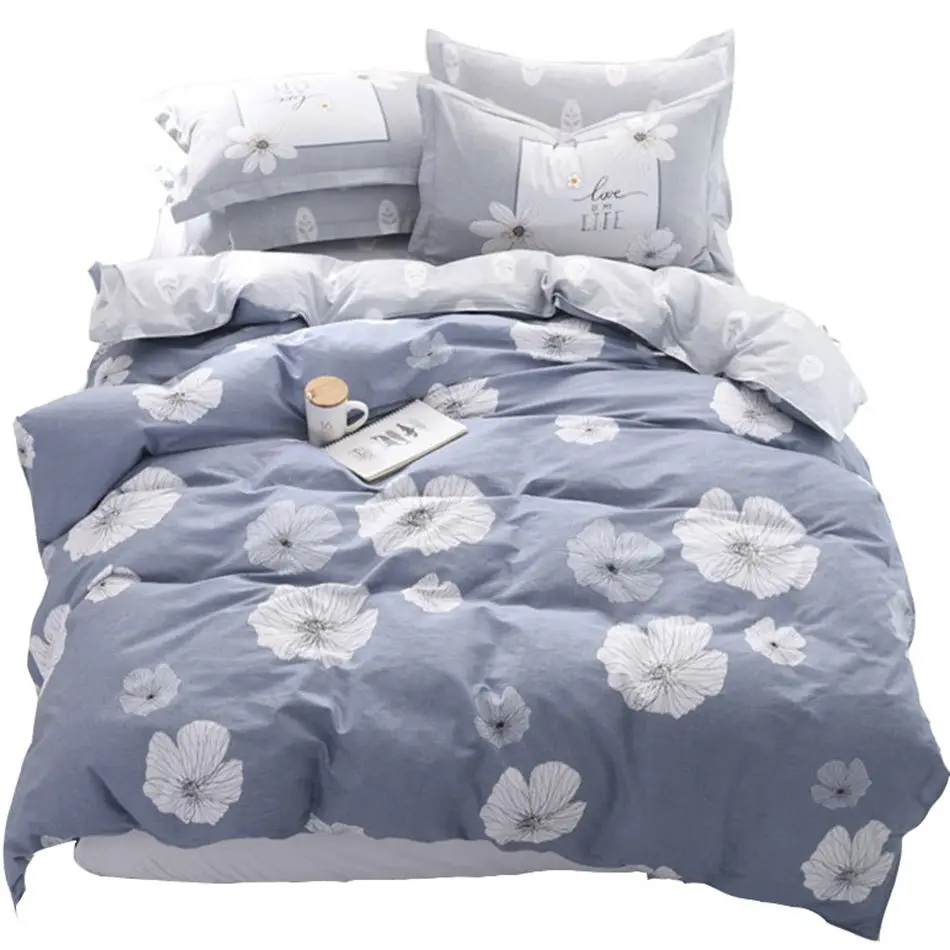 Queen Bedroom Sets Flowers Cotton Duvet Cover Bed Clothes Set Grey Bed