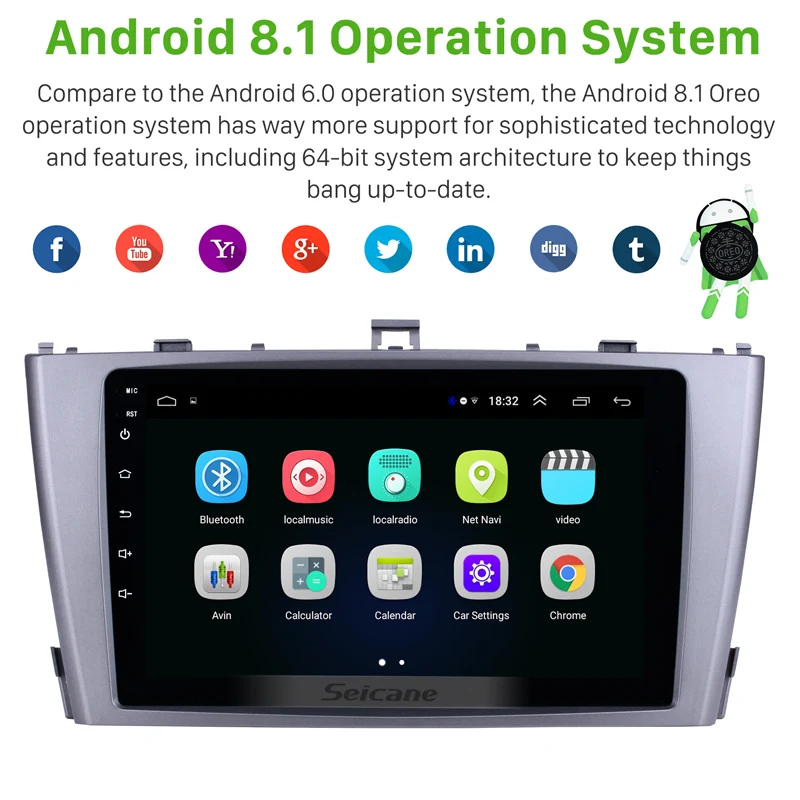 Seicane 2din Android 8,1 " Сенсорный автомобильный Радио gps мультимедийный плеер для 2009 2010 2011 2012 2013 Toyota AVENSIS головное устройство