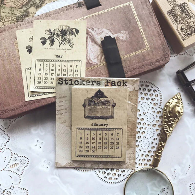 

24PCS Vintage calendar material texture without adhesive for DIY scrapbooking album journal happy planner decorative paper