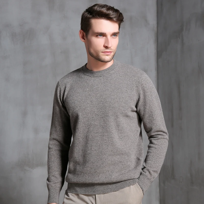 LHZSYY, осенний и зимний мужской свитер из чистого кашемира, круглый вырез, высококачественный вязаный пуловер, дикий теплый Однотонный свитер