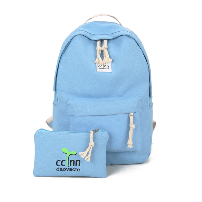 2pcs Cute Canvas School Student Backpack for Teenager Female Casual Backpack Shoulder Bag Official Travel Backpack