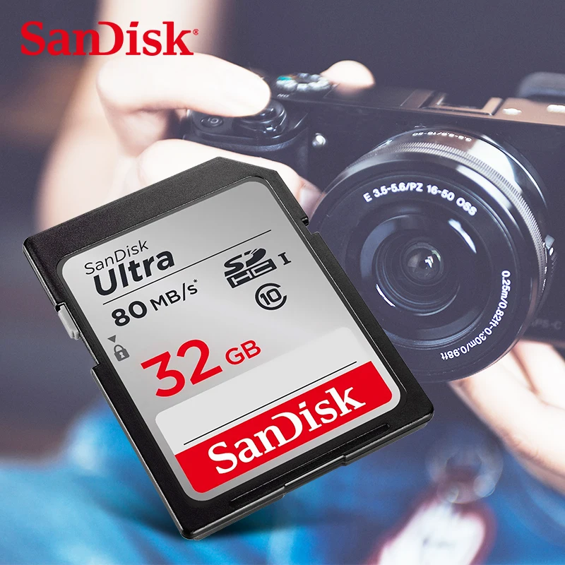 Карты памяти SanDisk Ultra SDHC/SDXC Class10 16 Гб оперативной памяти, 32 Гб встроенной памяти, 64 ГБ 128 Гб SD карты C10 UHS-I 80 МБ/с. читать Скорость для Камера видеокамера sdunc