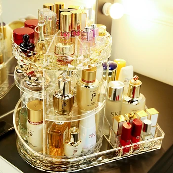 

New Arrival L shape 360 degrees spinning makeup organizer storage box multifunctional spinning makeup storage lipstick box
