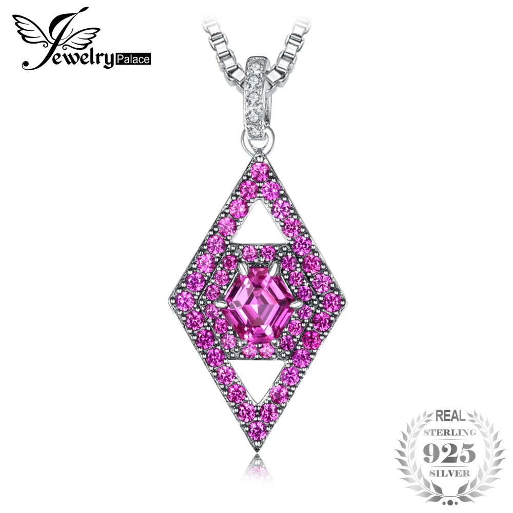 

JewelryPalace Hexagon Cut 2.1ct Created Pink Sapphire Pendant 925 Sterling Silver Jewelry Fine Pendant Gift Not Include A Chain