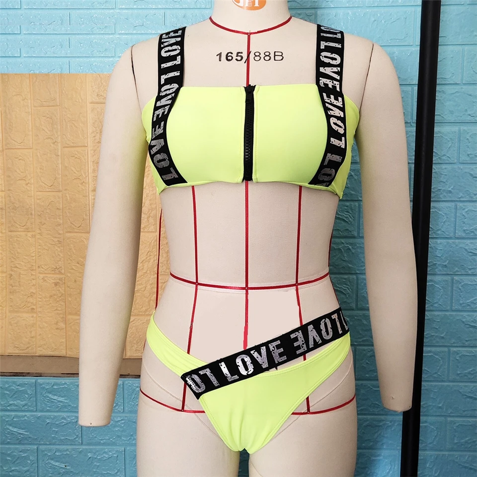Сексуальный экзотический Элегантный комплект бикини на молнии Babydoll купальник с лентами pushup печати купальники чистого цвета спинки