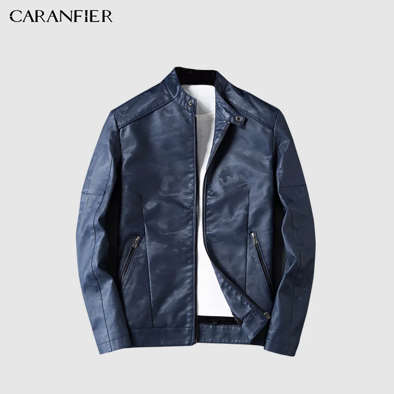 CARANFIER мужские куртки повседневные PU мужская кожаная куртка толстые пальто Зимние