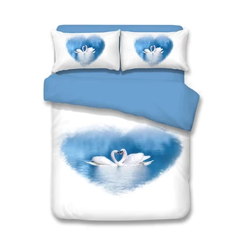 

HD digital swans 3D bedding set snow quilts cover bed sheets pillowcases white blue twin full queen king size fashion bedclothes