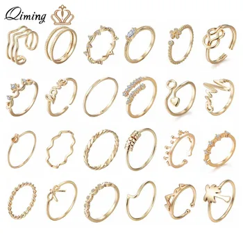 

QIMING Korean Finger Toe Ring Women's Gold Fashion Wedding Jewelry CZ Crystal Midi Rings Minimalism Knuckle Ring Girls Gift