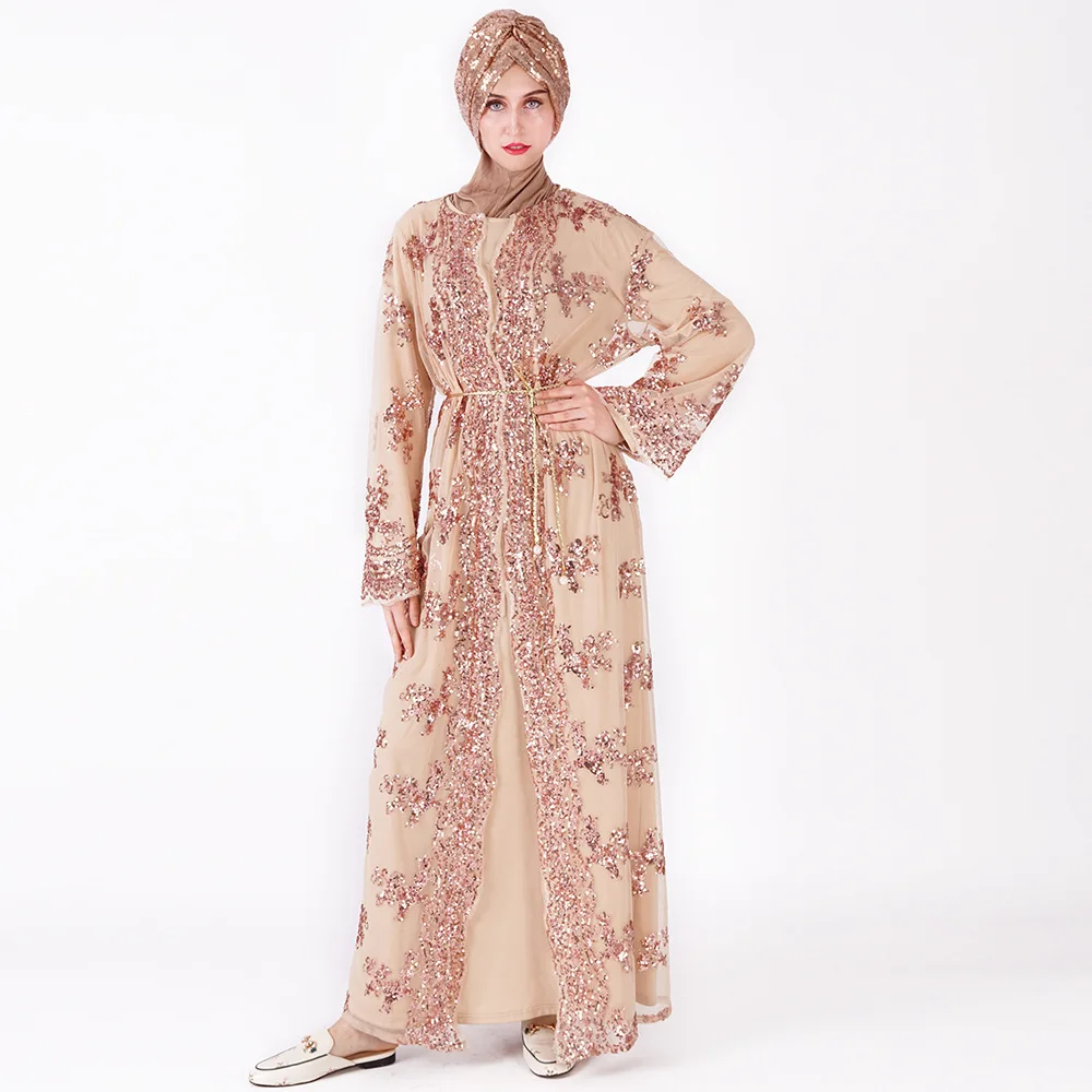 

Muslim women's cardigan luxury sequined embroidered lace robe