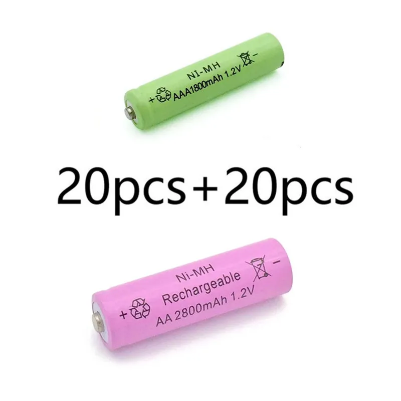 20 шт AA 2800mAh Ni-MH аккумуляторы+ 20 шт AAA 1800mAh Аккумуляторы - Цвет: 20pcs and 20pcs