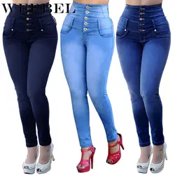 WEPBEL женские весенние Стрейчевые с высокой талией повседневные Прямые женские облегающие джинсы однотонные джинсы плюс размер 3XL джинсы
