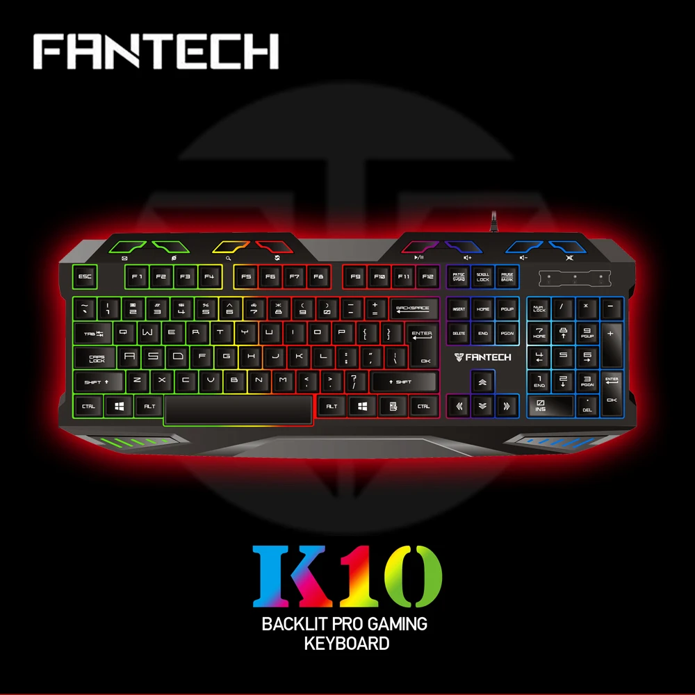 

FANTECH K10 Mechanical Feel Gaming Keyboard Professional Water Resistant USB Wired With Colorful Backlight