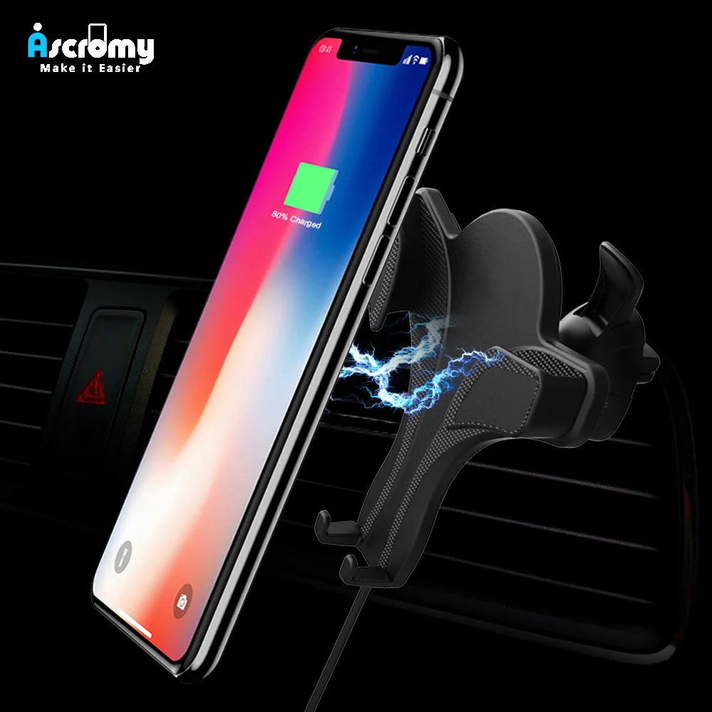 Ascromy Беспроводное зарядное устройство Автомобильный держатель для iPhone X 8 Plus samsung