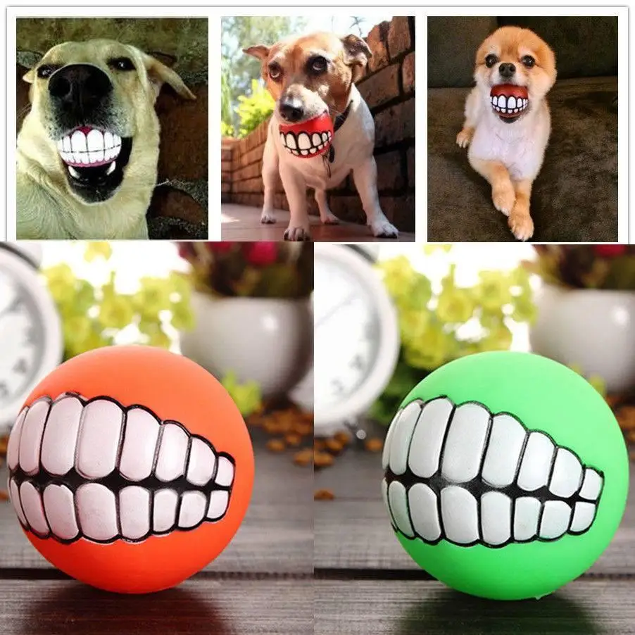 

Funny Pets Dog Puppy Cat Ball Teeth Toy PVC Chew Sound Dogs Play Fetching Squeak Toys Pet Supplies