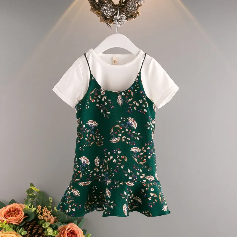 

Green kid dress girls Toddler Baby Kids Girl White T-shirt Tops Princess Dress Outfit Set Short Sleeve fashion cute lowest price