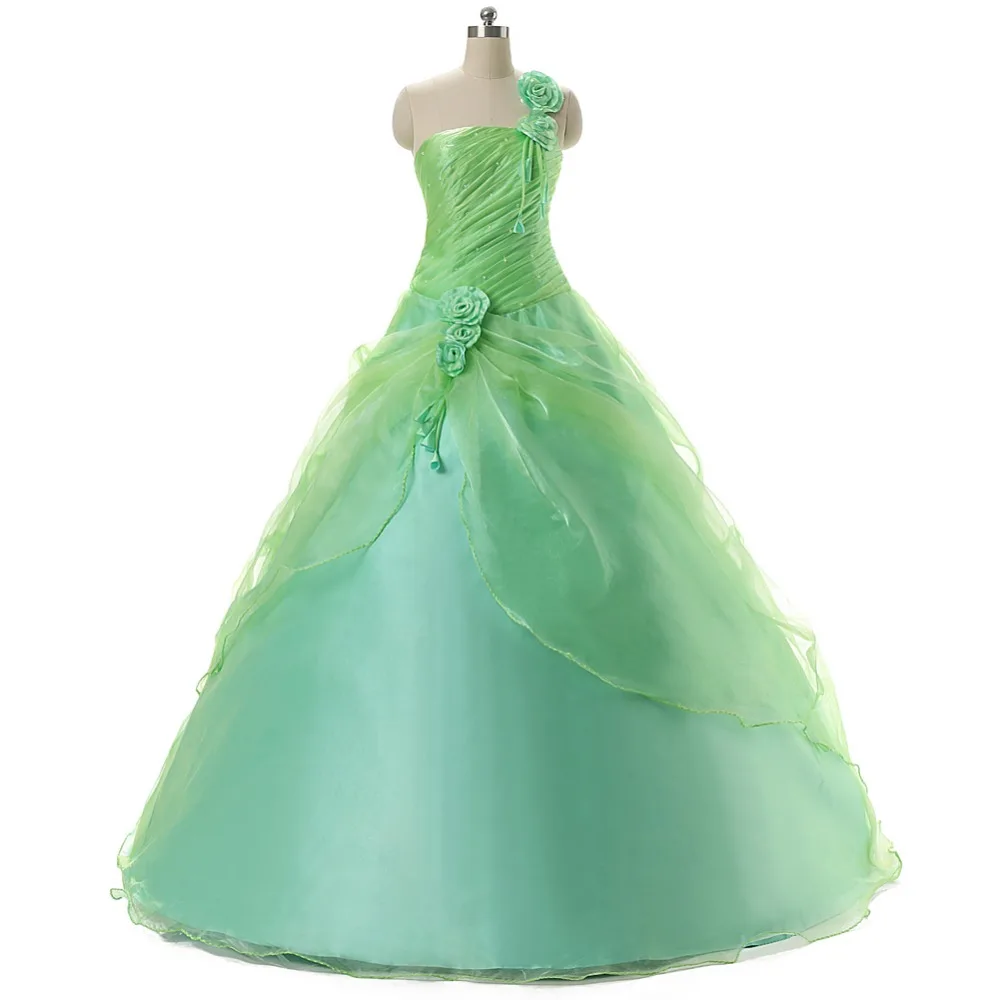 Ruthshen и фуршетов великолепные сладкий 16 Девушки Бал-маскарад платья на одно плечо из органзы мятно-зеленого цвета, Пышное Платье с пышной юбкой