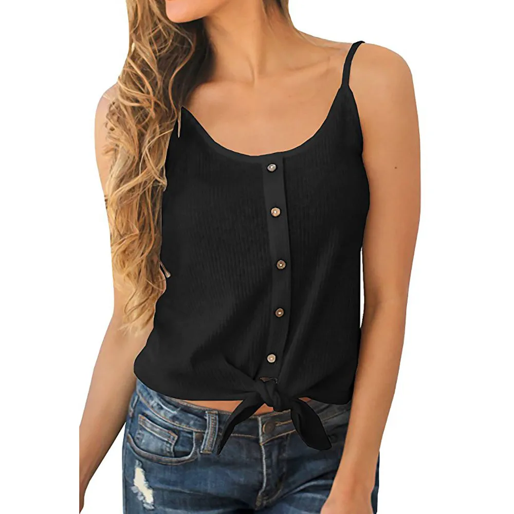 Women Button Sleeveless Solid Top Vest Tank Shirt Blouse Tops Button up