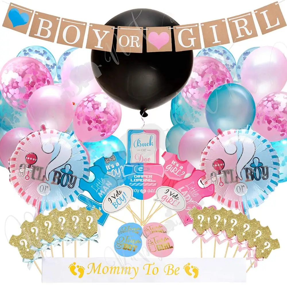 

Baby Shower Pink Blue Theme Boy or Girl Banner latex Balloon Tissue Flower Gender Reveal Party Decoration