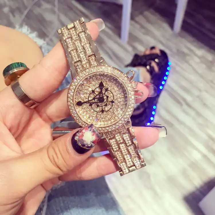 Luxury Fashion Ladies font b Women b font Wristwatch Pointer Rhinostone Sparkling Shining Quartz font b