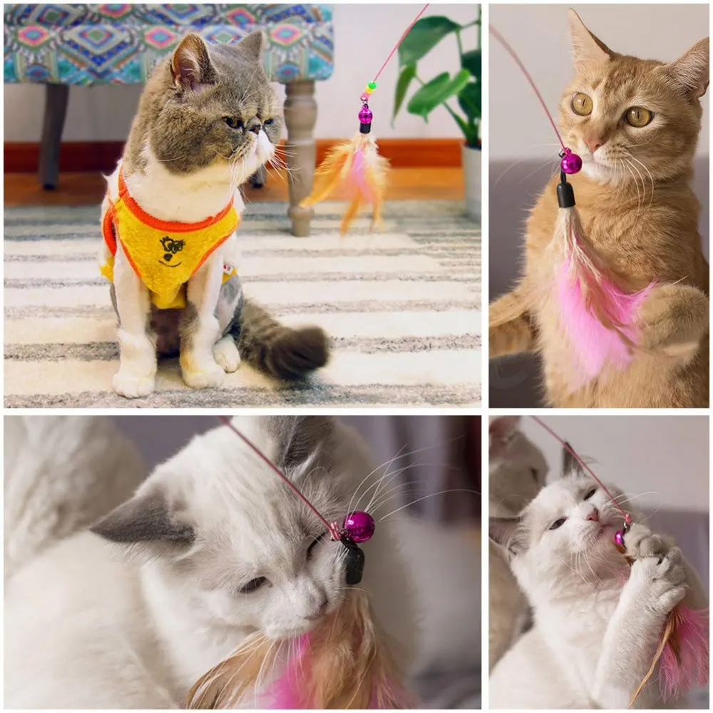 1 шт. Pet выдвижной провод перо палочка игрушка с колокольчиком Забавный болтается перо палка для игры кошка игрушка