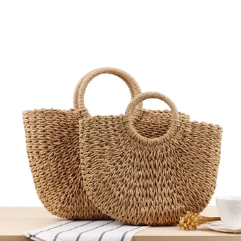 

Large Capacity Casual Tote Bags Women Moon Straw Bags Ladies Summer Beach Bags For Holiday Rattan Bag Vintage Handbags For Women