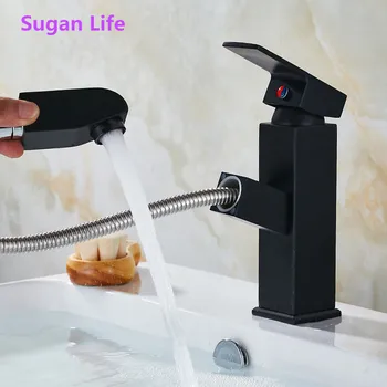 

Sugan Life Basin Sink Faucet Single Handle Bathroom Mixer Taps Black Color Deck Mounted Hot And Cold Water Tap Square Shape