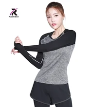 Йога рубашка Для женщин для Фитнес Бег Спортивная футболка, тренажерный зал быстросохнущая упражнения с длинными рукавами Топы корректирующие